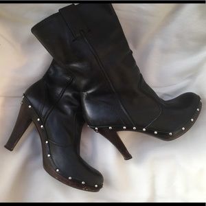 Michael Kors Leather Studded Boots Wood Heel